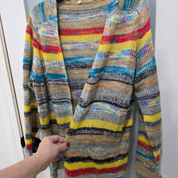 Plus Size 3X Multi-Color Striped Knit Open Cardigan Sweater Long Sleeve Boho - Picture 5 of 9